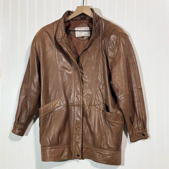 Vintage Wendi Q by Saxony Leather Jacket Brown Oversized 80s 90s Korea Women’s M - Picture 1 of 13